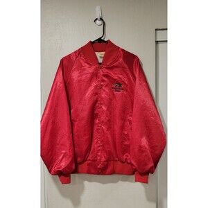 VINTAGE 80s ROUND TABLE ADULT MENS SATIN JACKET USA RED SIZE XL RARE
